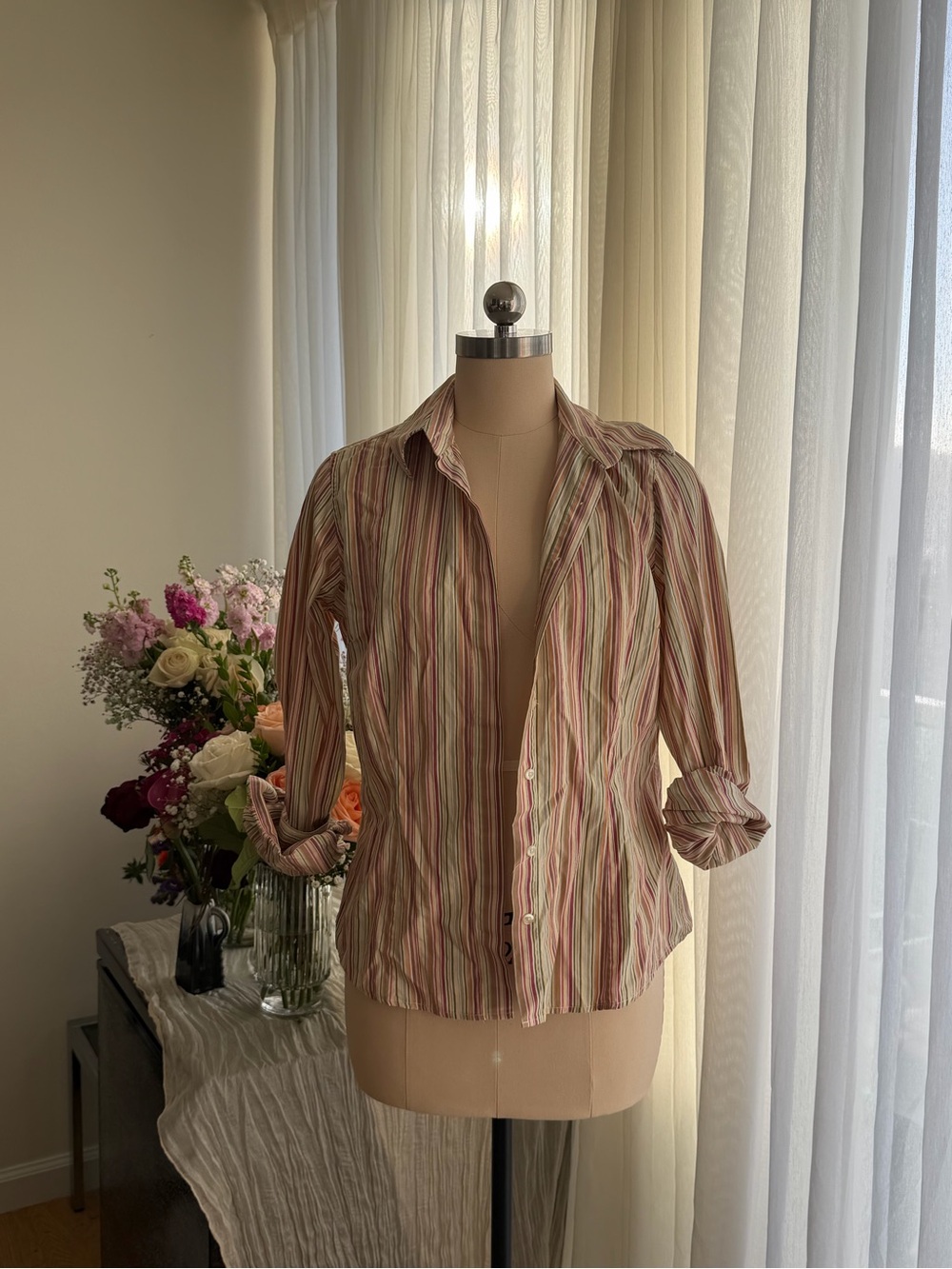 Thomas Pink Striped Button-Down Shirt in Pink, Green, Cream